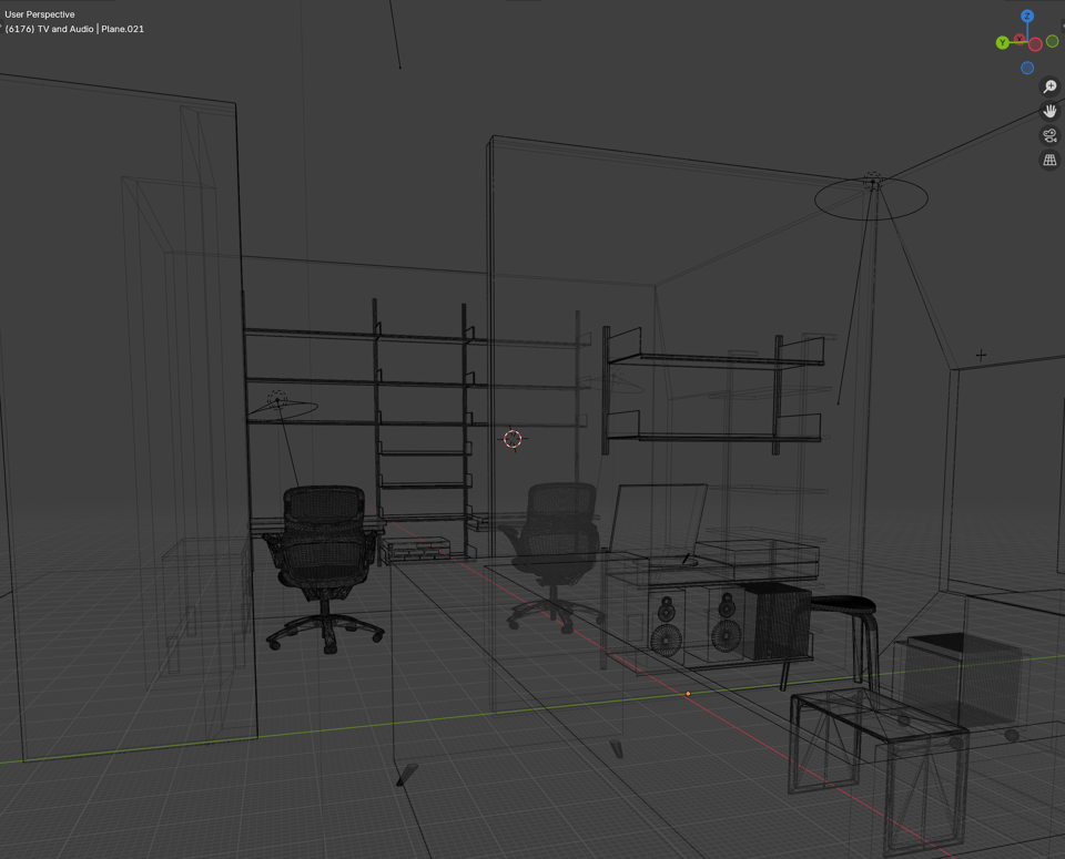 3D rendering in Blender of apartment layout for Vitsœ shelves