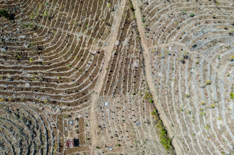 Aerial view of a parched land in Indonesia