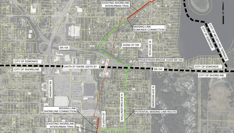 a map of Hwy 104 at the Edmonds-Shoreline border