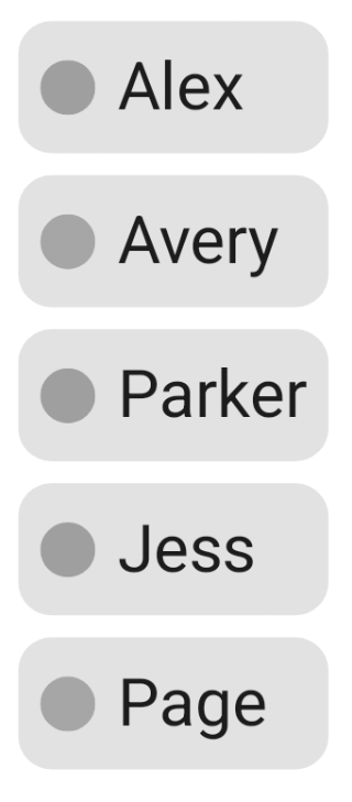 Same list in greyscale, and all the dots are the same shade of grey.