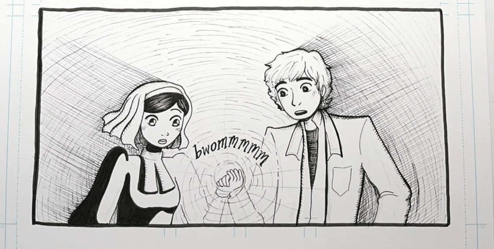 Nox and Ariadne holding hands while a bright light emanates from them