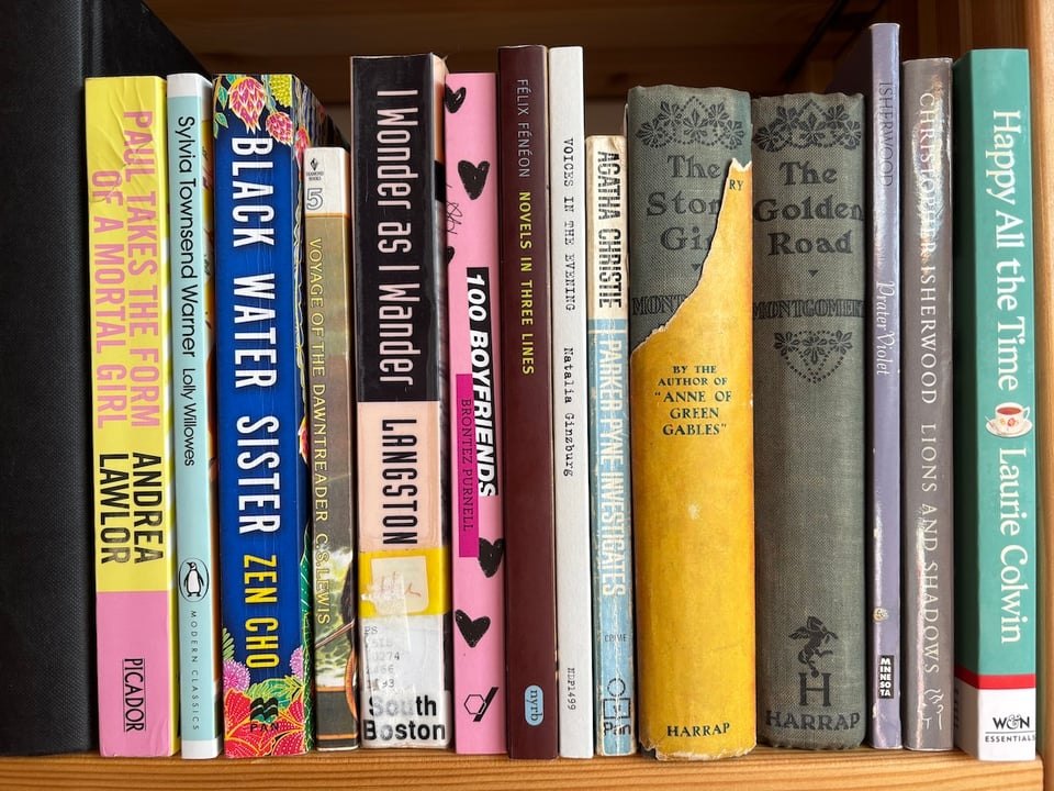 A shelf of books, viewed side-on - complete list below