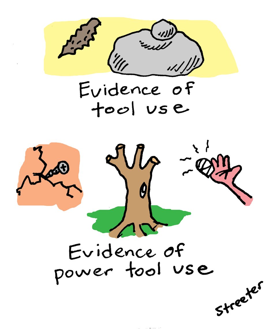 Cartoon about evidence of power tool use