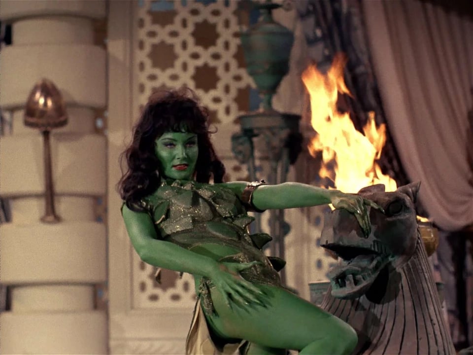 A famous image from Star Trek: The Original Series, shows a green-skinned woman named Vina dressed in a very revealing outfit, leaning backwards in a titillating stretch. She is an "Orion slave girl," one of the most eye-rollingly prurient ideas ever to make it through the Star Trek writers' room.
