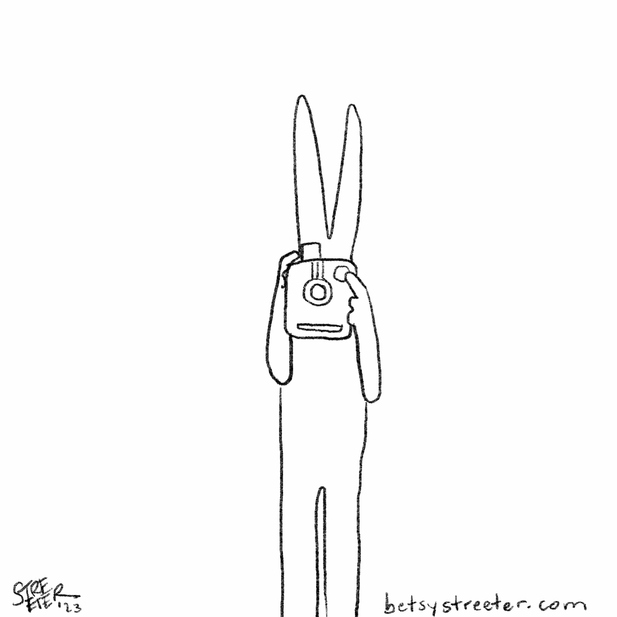 Animated GIF of a bunny taking a polaroid picture that turns back into the bunny
