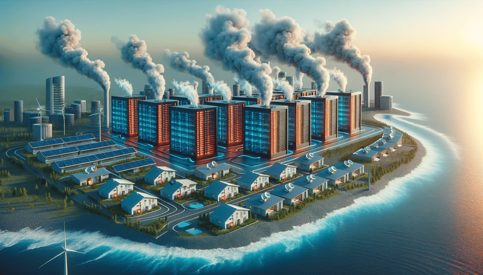 DALL·E 2023-12-20 20.13.37 - A futuristic landscape showing data centers located next to the ocean. The data centers are large, modern buildings with numerous antennas and satelli.png