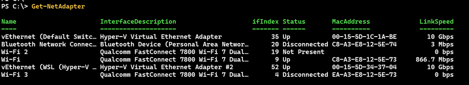 Get-NetAdapter