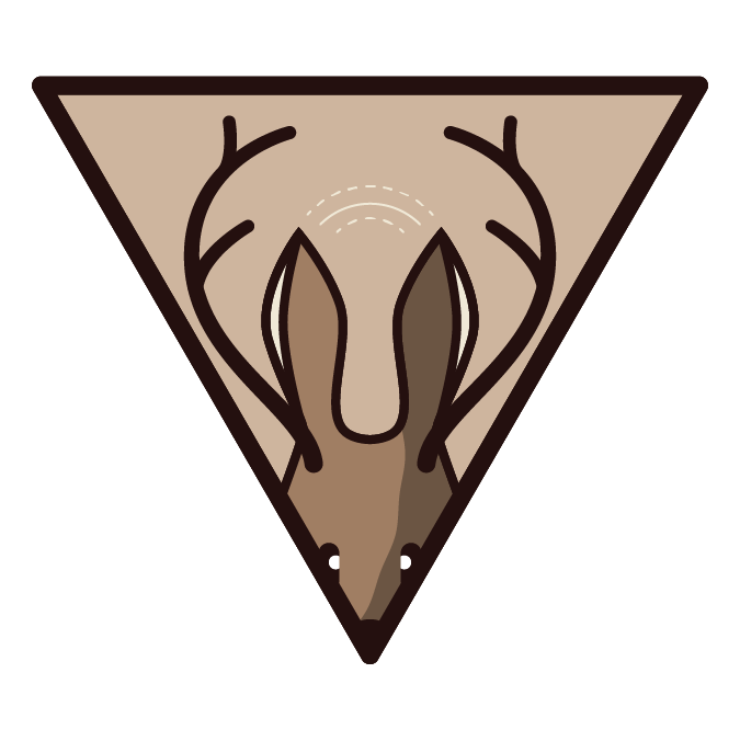 A jackalope head in a triangle badge