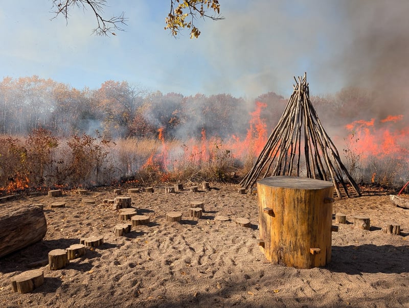 Here’s an image to warm you up on a cold night – a nice controlled fire up near the park’s main overlook by its natural-materials playground, where one of several prescribed burns were conducted in November. The prairie plants will grow better for it next year. / Photo by Jake Gaster