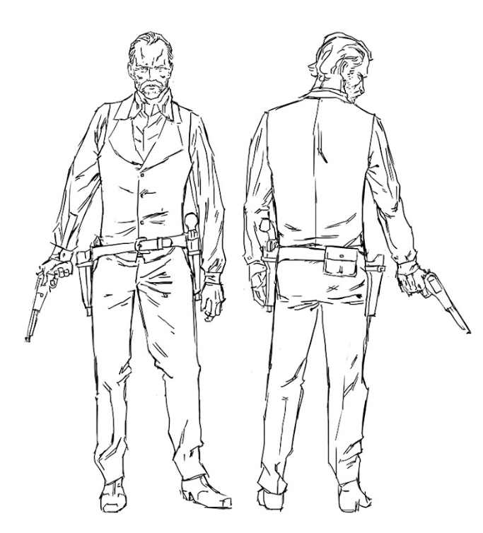 concept art of Moses Booth, full figure, without hat