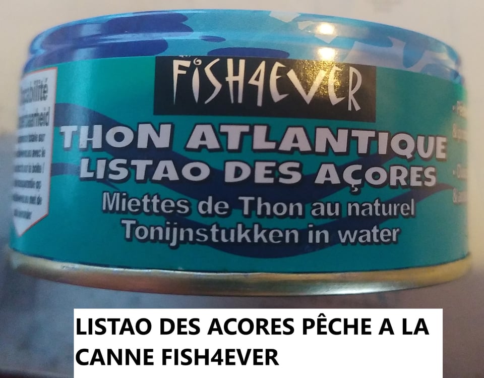 Boîte de thon pêché à la canne dans l'archipel des Açores et vendue par la marque Fish4ever.