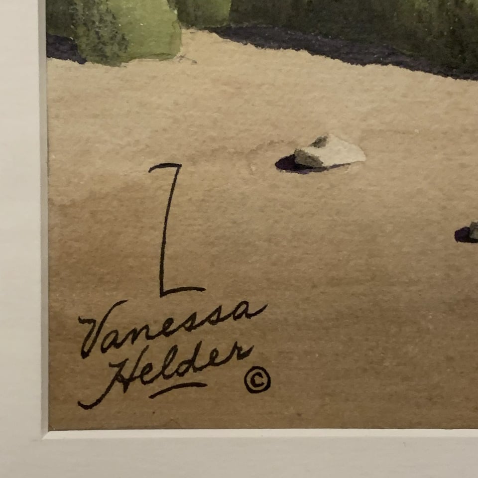 A close-up of the signature "Z Vanessa Helder"and a copyright symbol on a textured background.