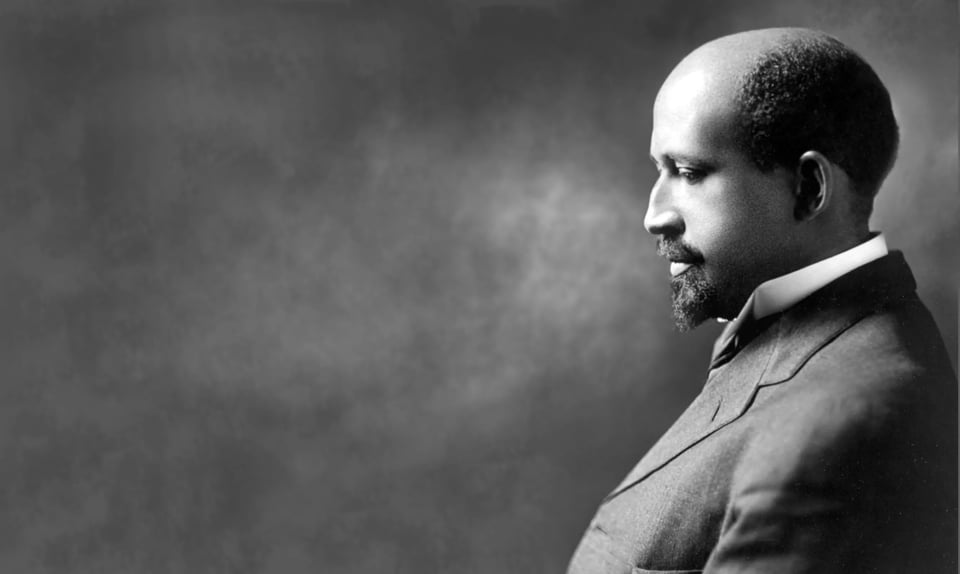 A black and white photo of W.E.B. Du Bois in profile