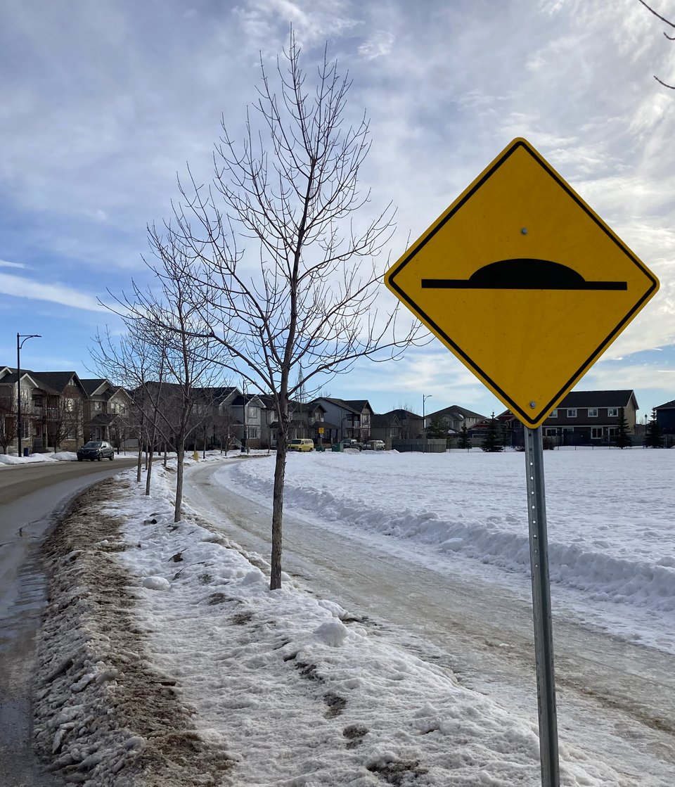 A new road sign by a park in our southwest Edmonton neighbourhood has residents wondering what it means. We welcome your suggestions.