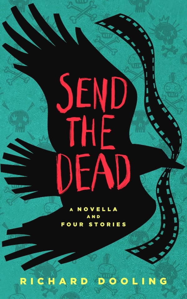 The book jacket for Richard Dooling's Send The Dead, a Crow Silhouette with a film strip in its beak