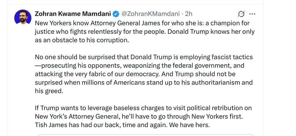 Mamdani calls out Trump’s indictment of Tish James 
