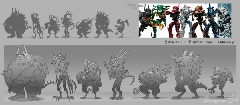 Line up of all the Piraka with various body shapes