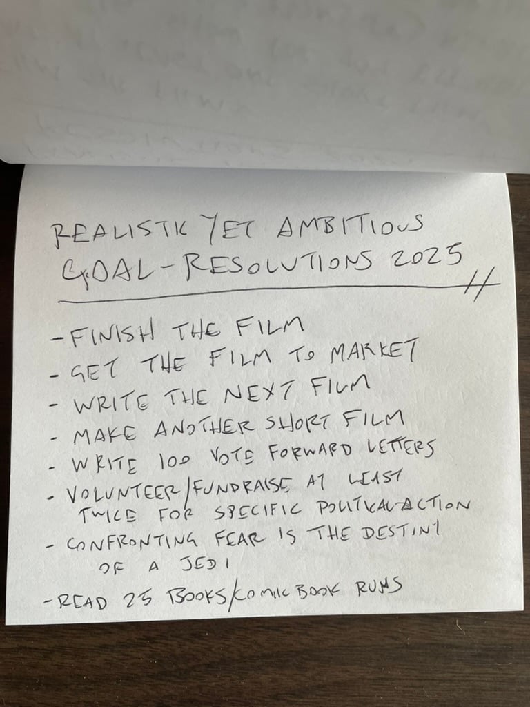 A notebook page with New Year's Resolutions and Goals for 2025