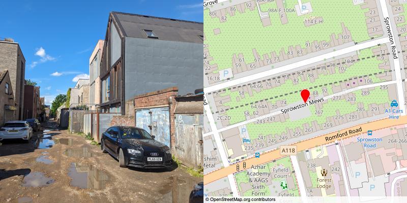 A picture and map of the mews