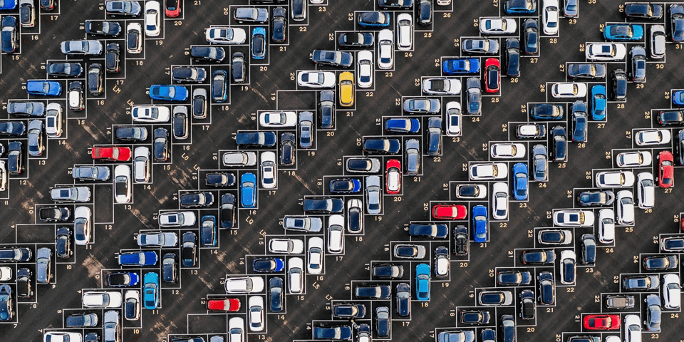 A bunch of cars from the air.