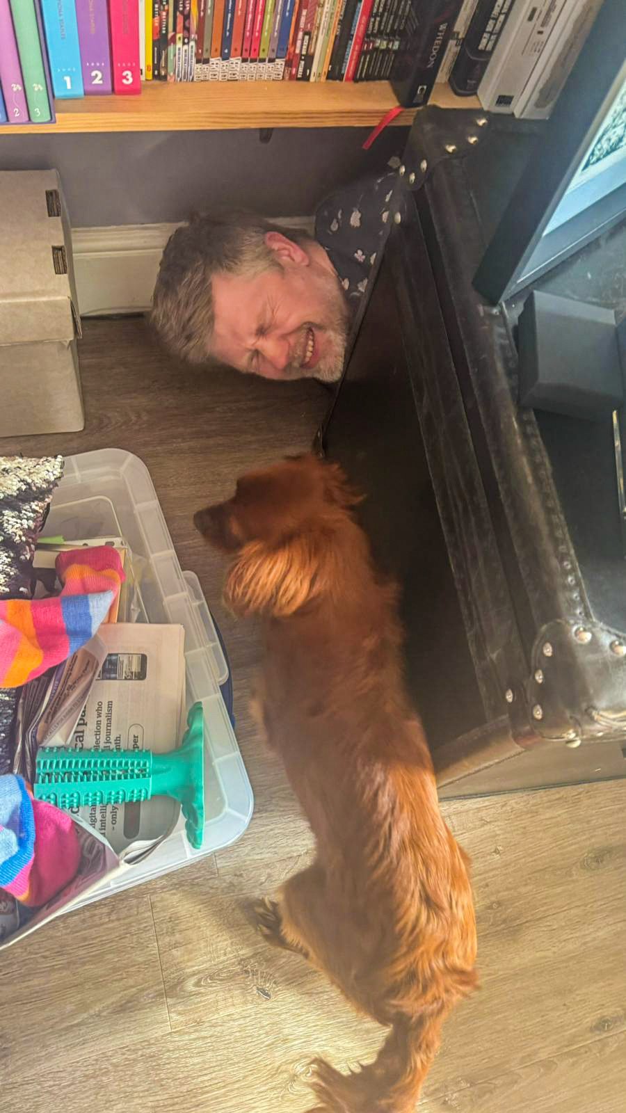 I’m stuck behind a table whilst Radio looks smug.