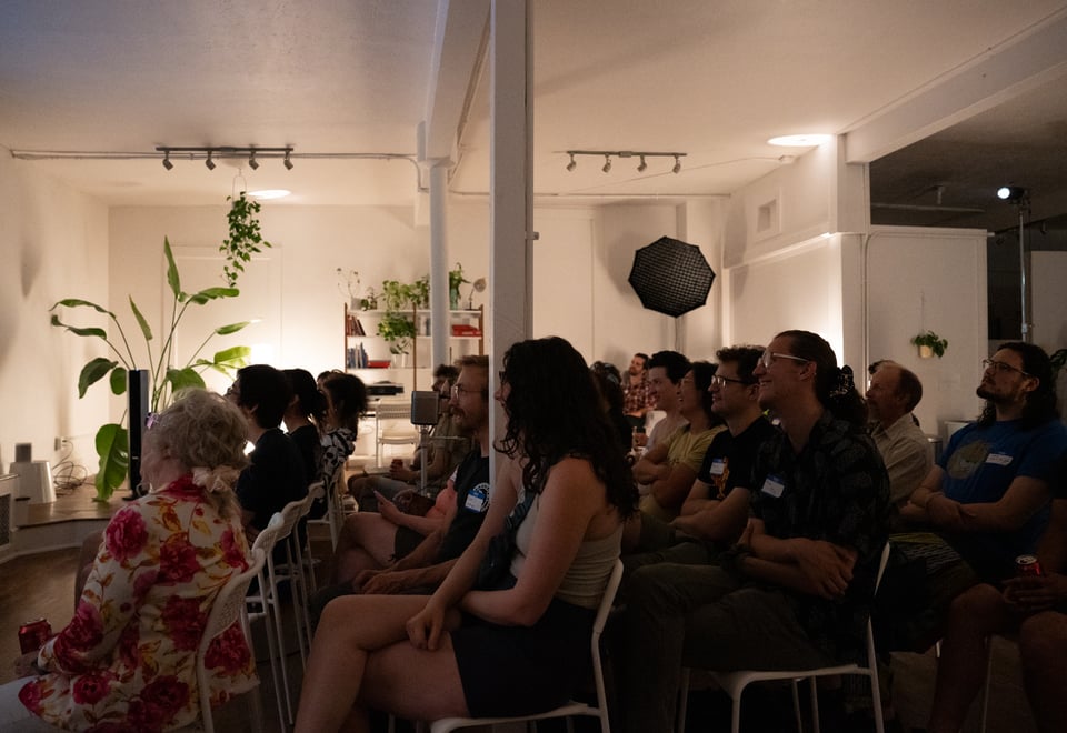A laughing audience.