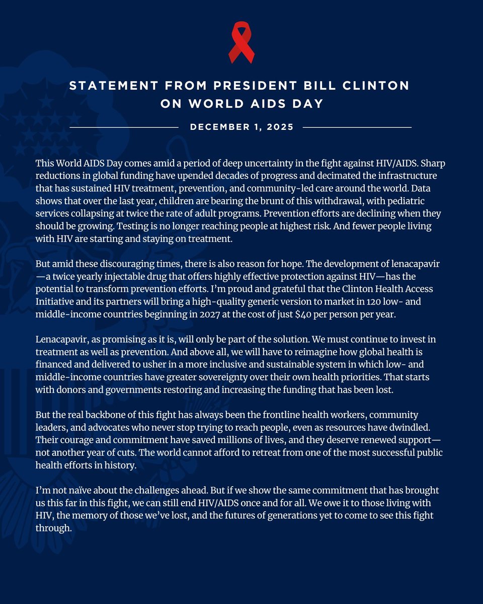 Bill Clinton acknowledged World AIDS Day.