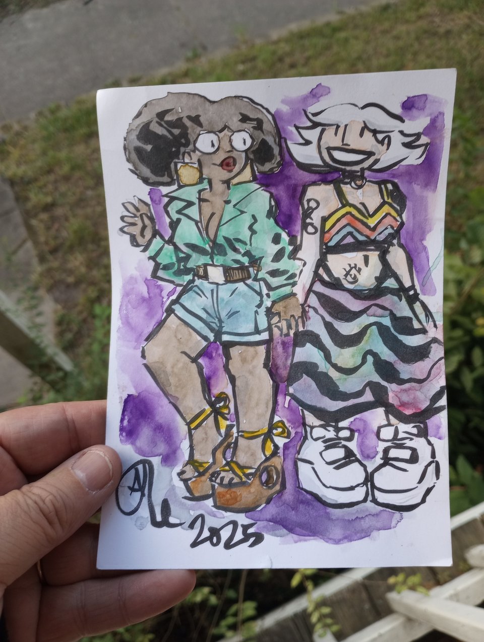 a watercolor of Tina and Ellie