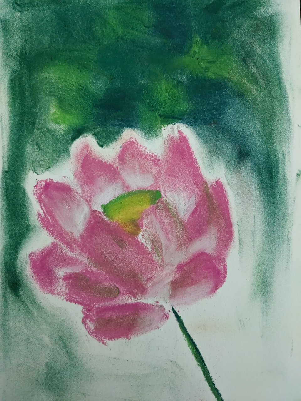 A pink petalled lotus flower, rendered in blocky pastel