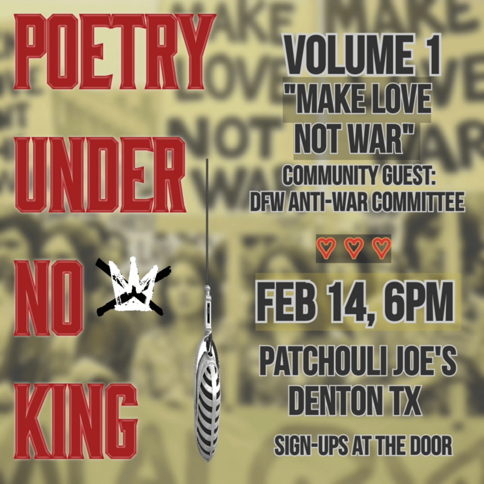 Poetry Under No King 2/14 6PM Patchouli Joe's