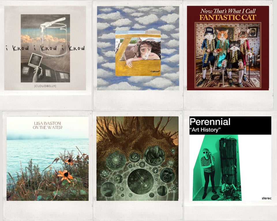 Six album covers in a grid comprising two rows of three.