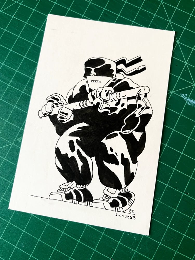 black and white drawing of daredevil in the black sweatsuit costume