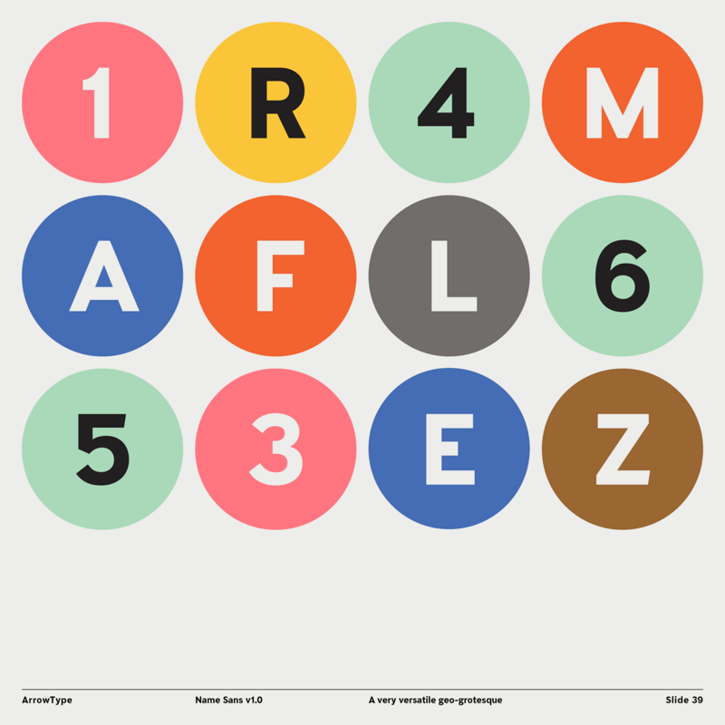 Name Sans 1.0, by ArrowType Stephen Nixon. Made with Font Proofer.