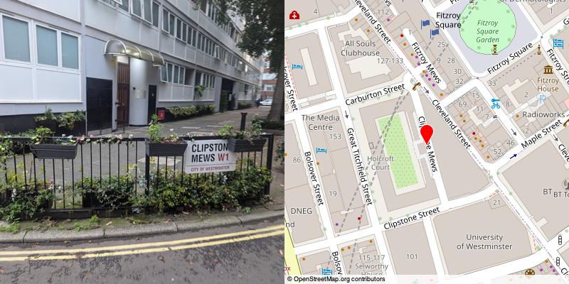 A picture and map of the mews