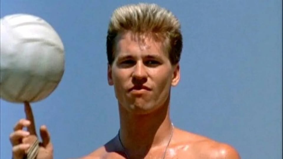 Iceman (Val Kilmer) spins a volleyball on the end of his finger, from Top Gun.