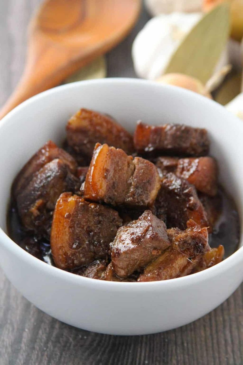 picture of a bowl of Filipino pork adobo