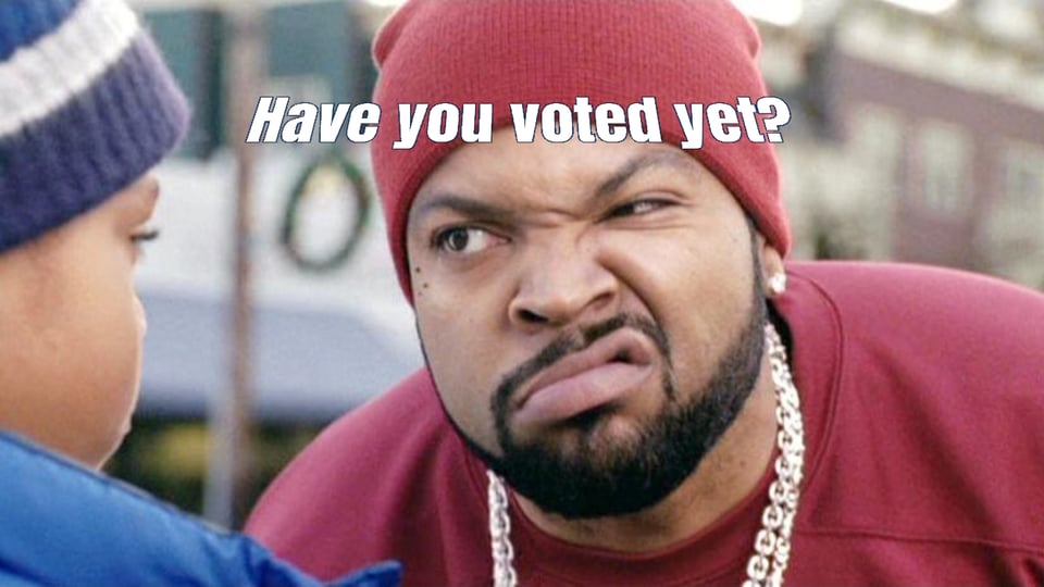 Photo of Ice Cube from the movie "Are we there yet?" with the caption "Have you Voted?"