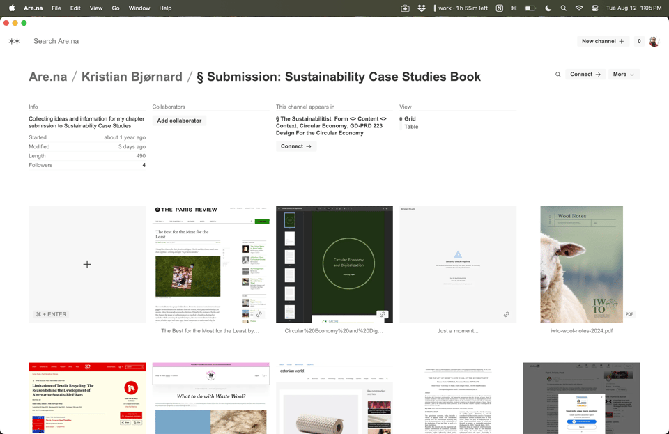 Image of the website Are.na open to the Sustainability Case Studies book collection that this newsletter links to