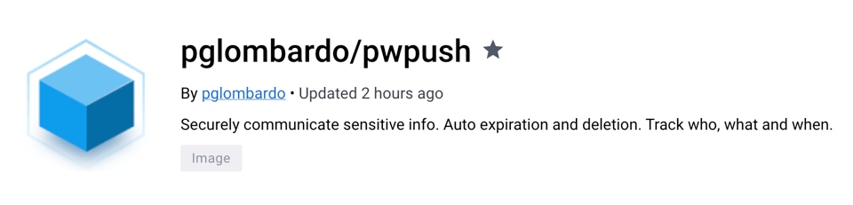 Docker hub screenshot of the pglombardo/pwpush repository banner