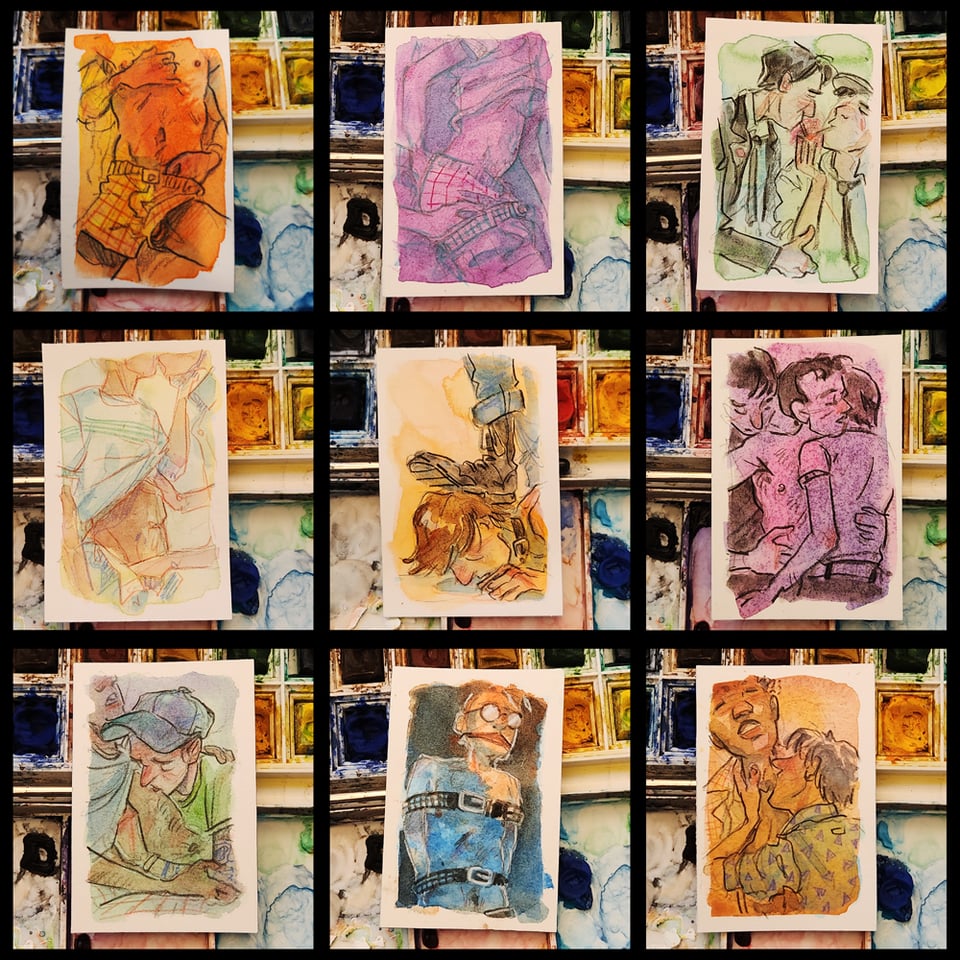 A 3x3 grid of sketchcards.