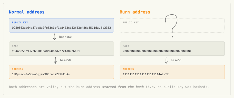 Comparison between P2PKH address and a burn address
