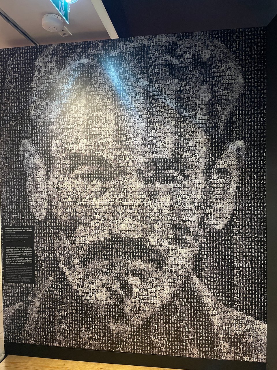 A mosaic of a political prisoner made up of hundreds of faces of other political prisoners.