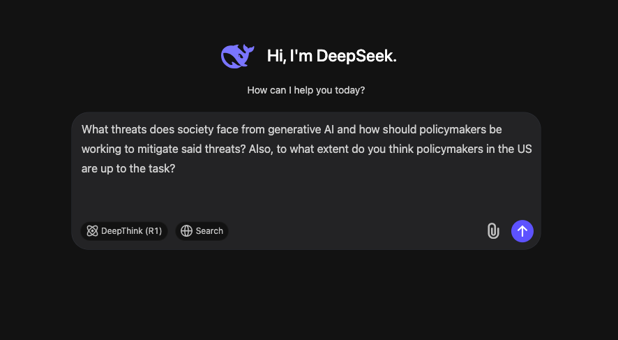 Screen shot of an AI search in DeepSeek about the societal impact of AI