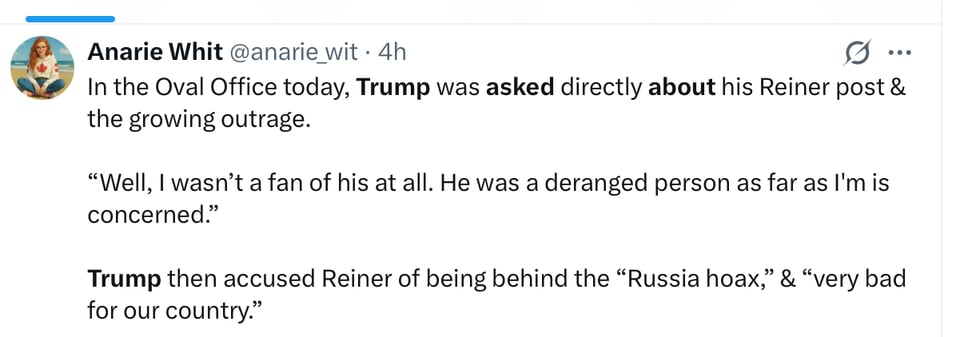 Trump asked about criticism of his comments on Rob Reiner