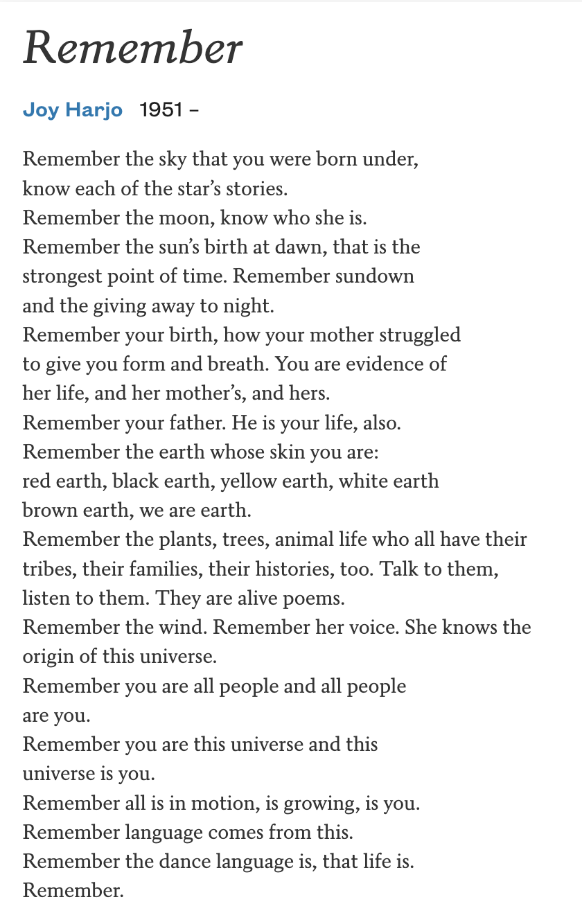 The poem "Remember" by Joy Harjo