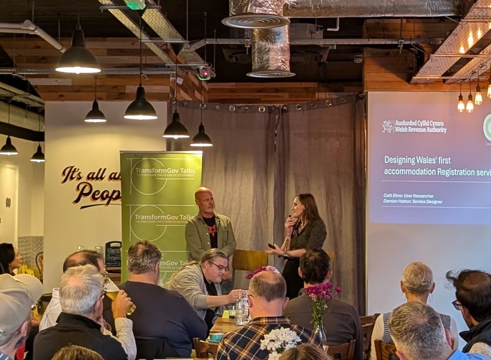 Cath Elms and Damien Hatton from the Welsh Revenue Authority, who spoke about their user-centred approach to designing the visitor accommodation register