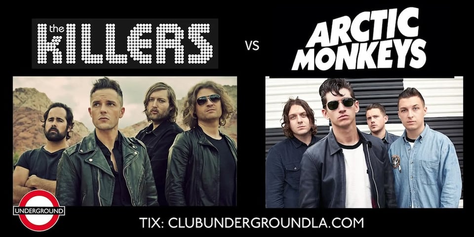 Flyer for The Killers vs. Arctic Monkeys Night at Club Underground on Friday, July 17, at Grand Star Jazz Club in Los Angeles