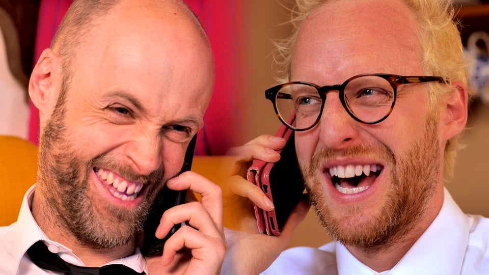 getting things done thumbnail - tom and simon laugh at each other while talking on telephones