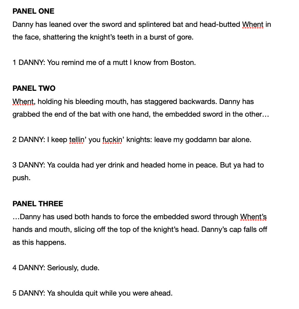 a script tease from 'Project Mantle' issue #1. Sorry not sorry about the blood and language, folks