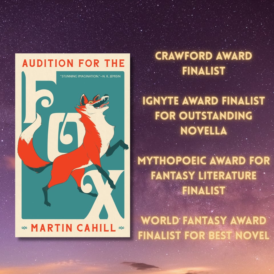 Audition for the fox cover on a starry background, showcasing four of the awards it has been nominated for!